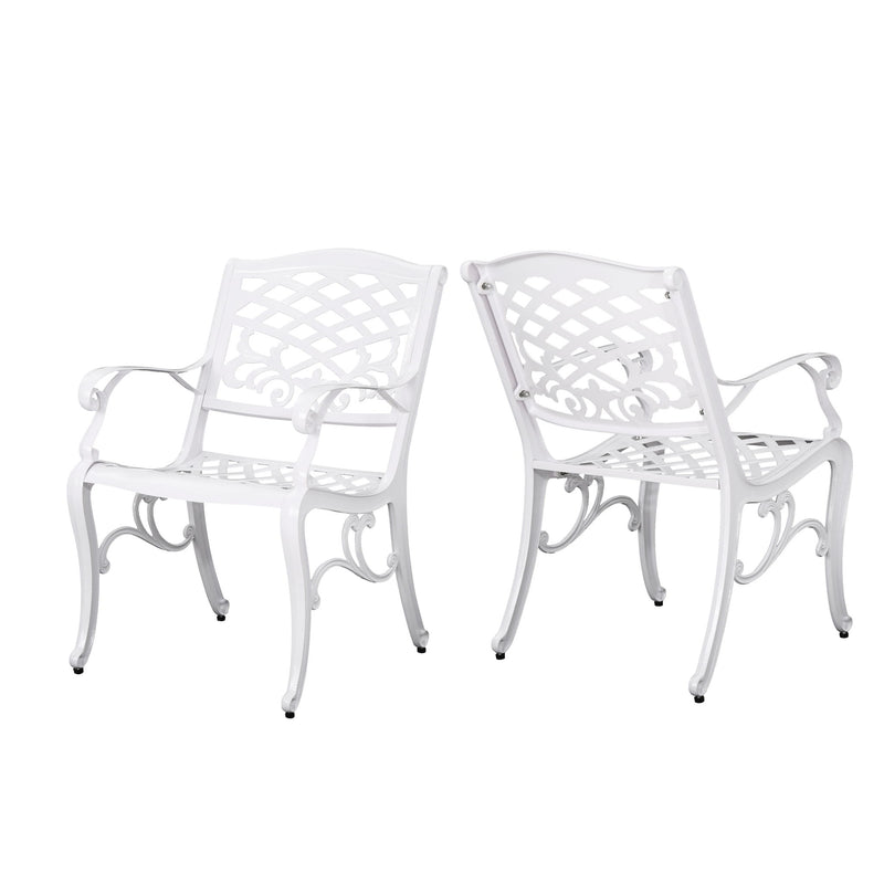 Unravel - Outdoor Arm Chair With Scroll Design And Floral Accents (Set of 2) - White