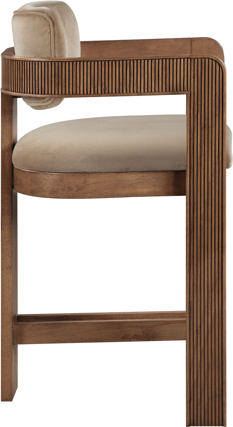 Sacha - Velvet Stool With Brown Base