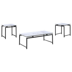 Clark - 3 Piece Faux Marble Top Coffee Table Set - White