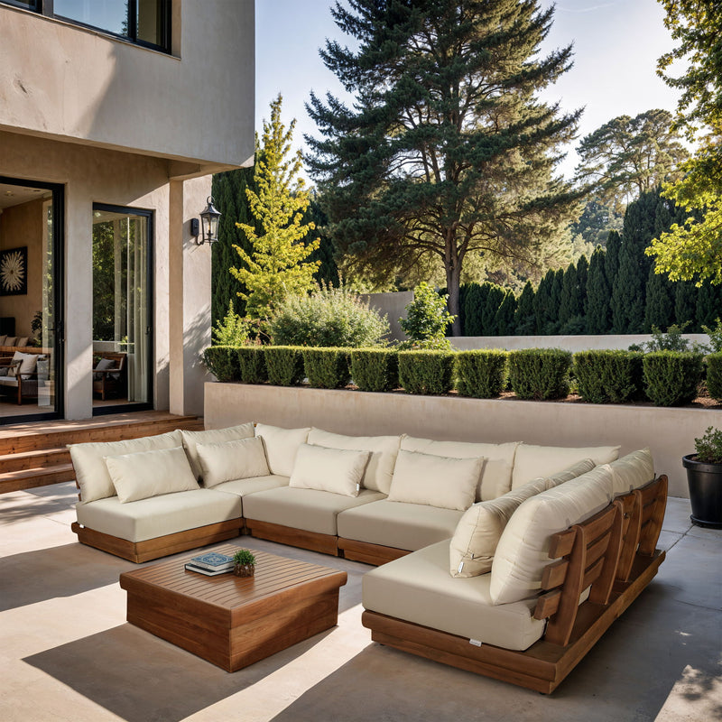 Mirella - 6 Piece Water Resistant Fabric Upholstered Outdoor Patio Modular Sectional