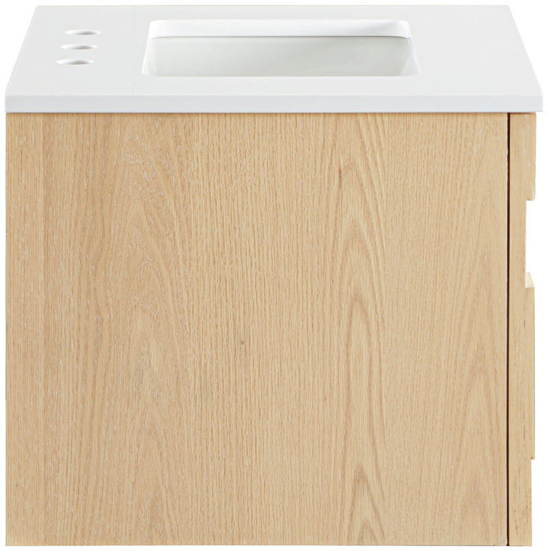 Leonardo - Engineered Stone And Solid Wood 24" Wall Mounted Bathroom Vanity