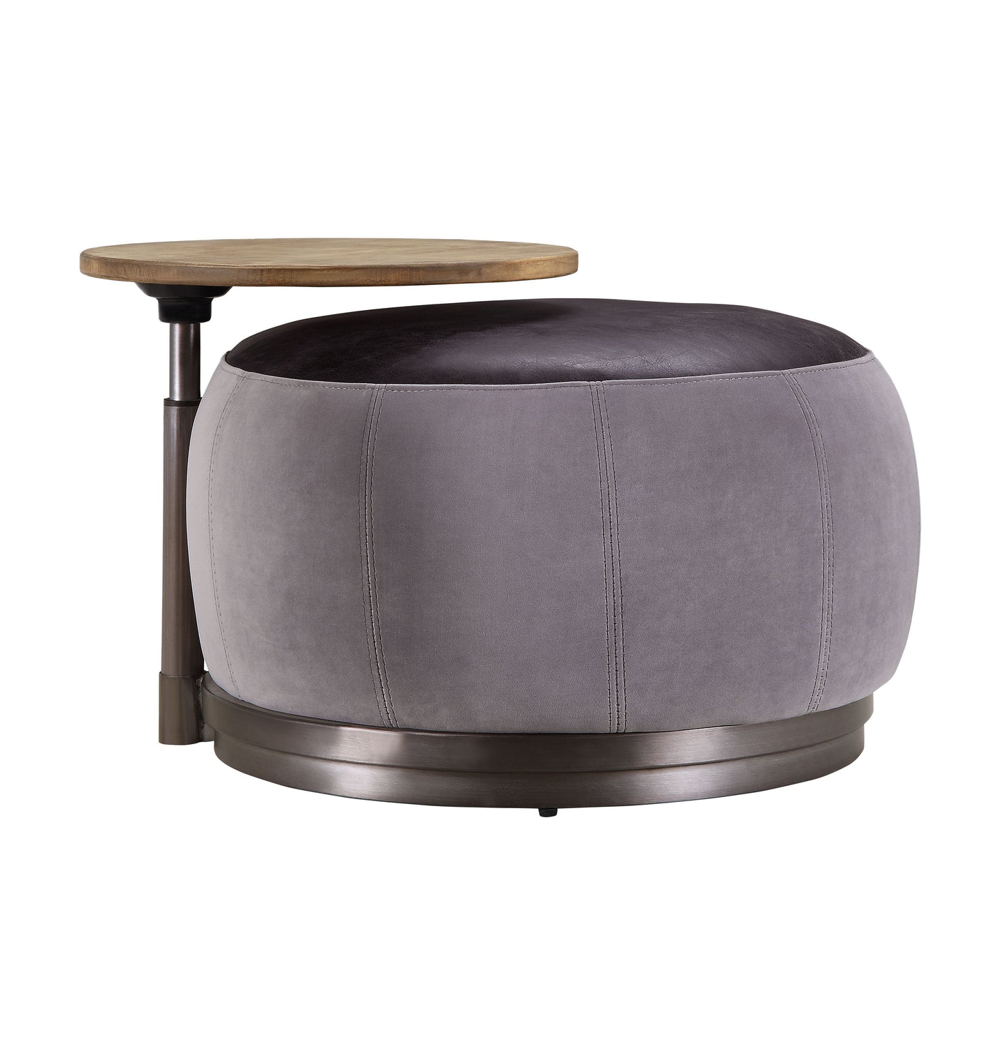 Decapree - Ottoman - Antique Slate Top Grain Leather & Gray Velvet