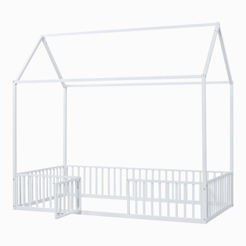 Metal House Bed With Fence And Door