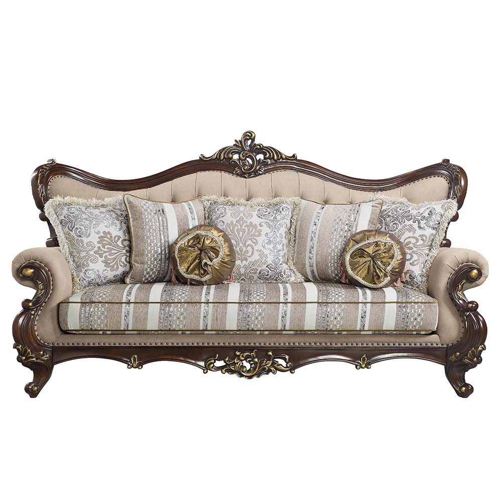 Ragnar - Sofa With 7 Pillows - Light Brown Linen & Cherry