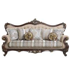 Ragnar - Sofa With 7 Pillows - Light Brown Linen & Cherry