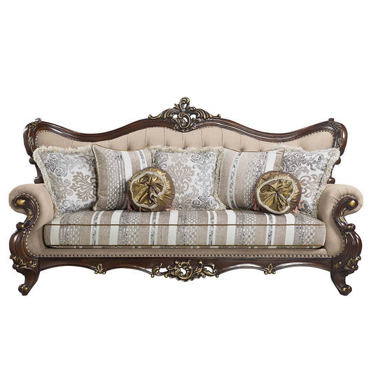 Ragnar - Sofa With 7 Pillows - Light Brown Linen & Cherry