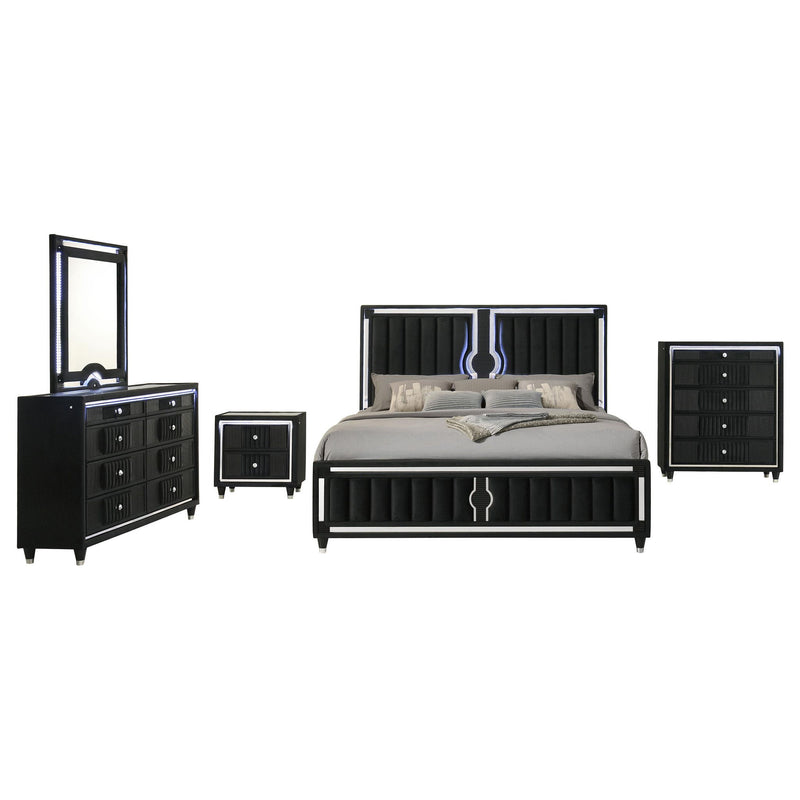 Ravenne 5-piece Velvet Upholstered Eastern King LED Bedroom Set Black