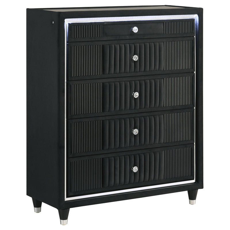 Ravenne 5-drawer Velvet Upholstered LED Chest of Drawers Black
