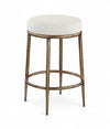 Ferro - Linen Textured Performance Fabric Upholstered Backless Counter Stool - Cream / Brushed Gold