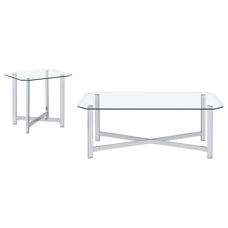 Cronin 2-piece Tempered Glass Top Coffee Table Set Chrome