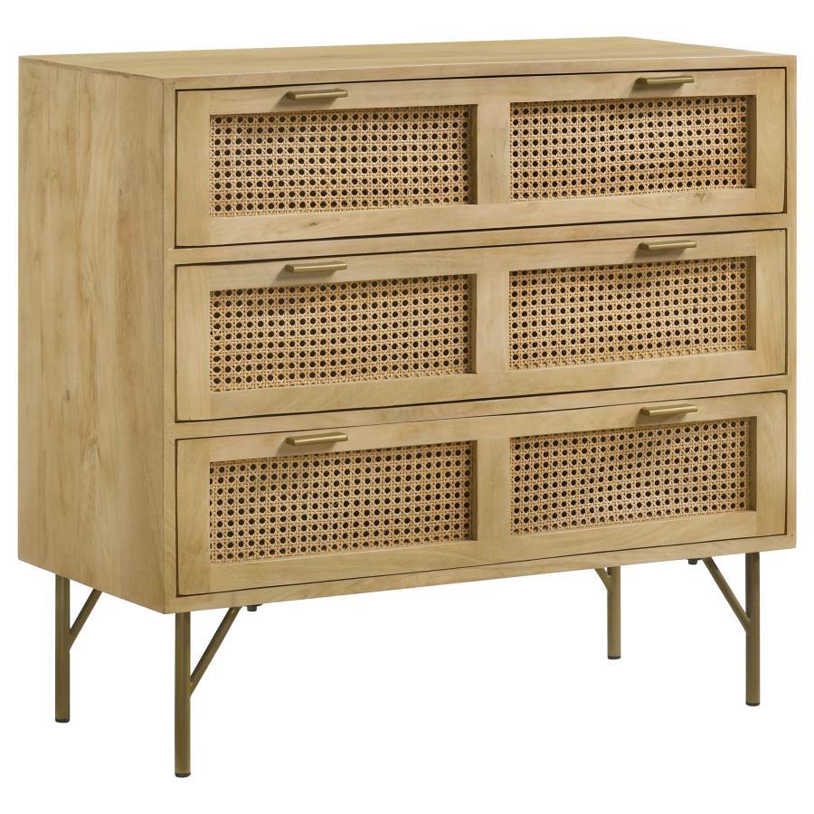 Zamora - 3-Drawer Wood Accent Cabinet With Woven Cane - Natural