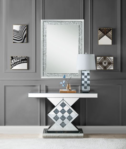 Noralie - 47" X 14" Console Table - Mirrored & Faux Diamonds