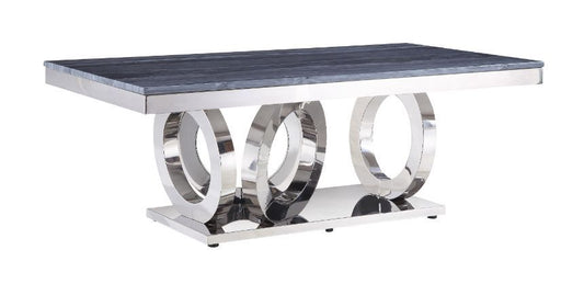 Zasir - Coffee Table - Gray Printed Faux Marble Top & Mirrored Silver