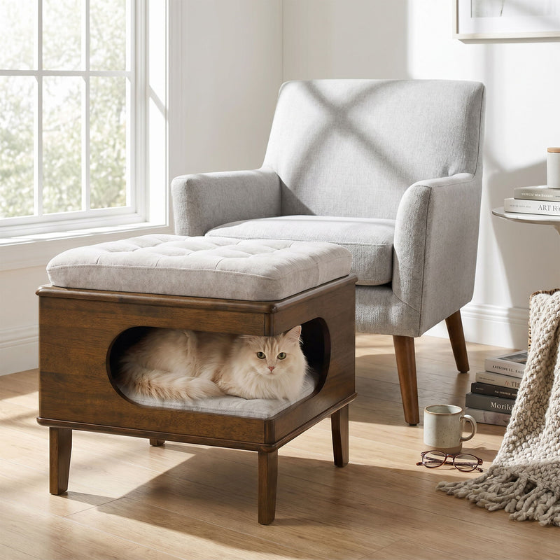 Letitia - Cat Bed Ottoman - Walnut