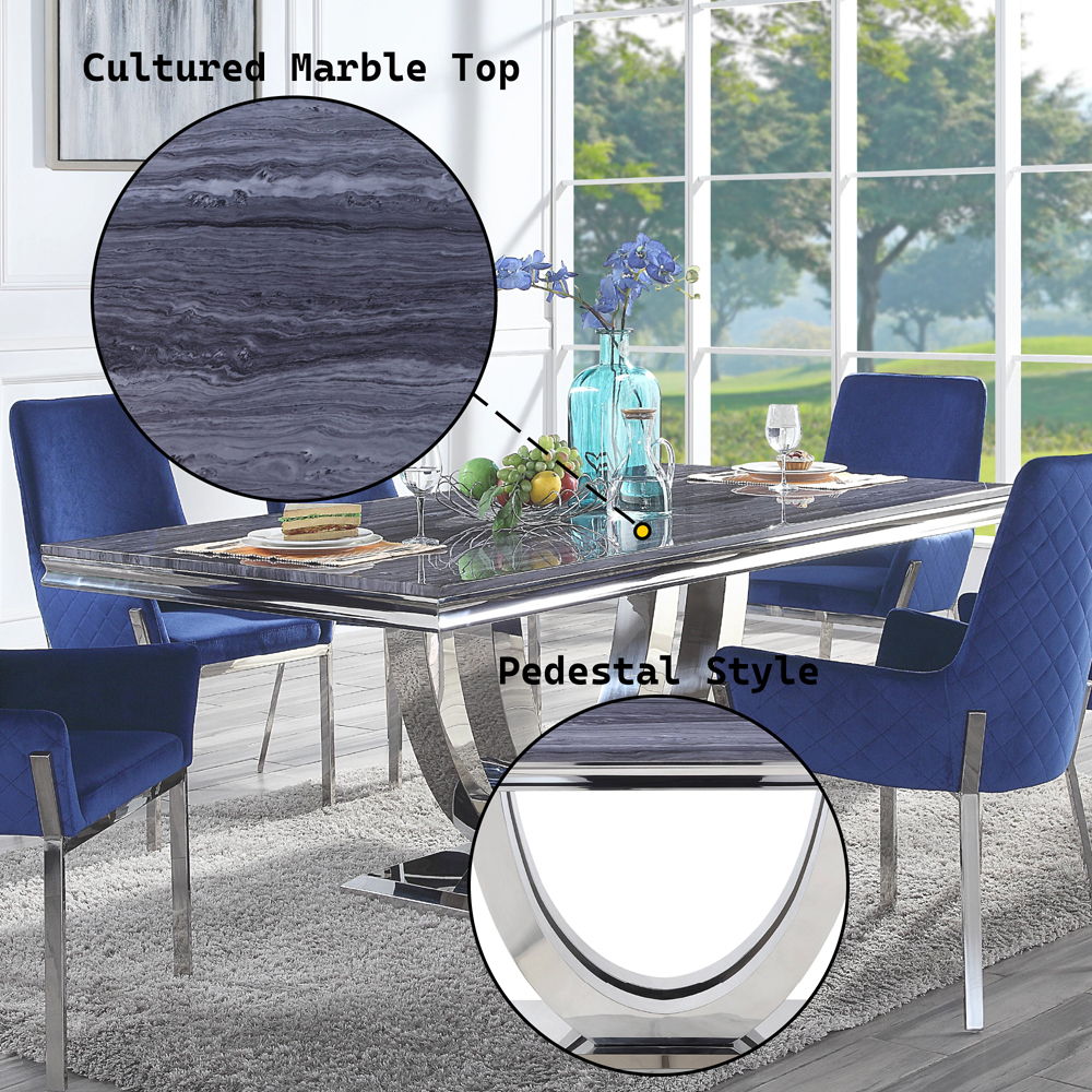 Cambrie - Dining Table - Faux Marble & Mirrored Silver Finish