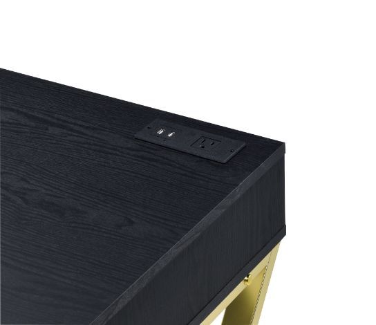 Coleen - Writing Desk With USB (Same Ac00894) - Black & Brass