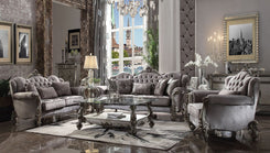 Versailles - 47" Sofa With 5 Pillows - Velvet & Antique Platinum