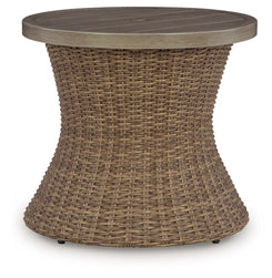 Laguna Heights - Round End Table With Umbrella Option - Beige