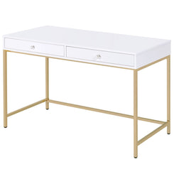 Ottey - Vanity Desk (Same 92540) - White High Gloss & Gold