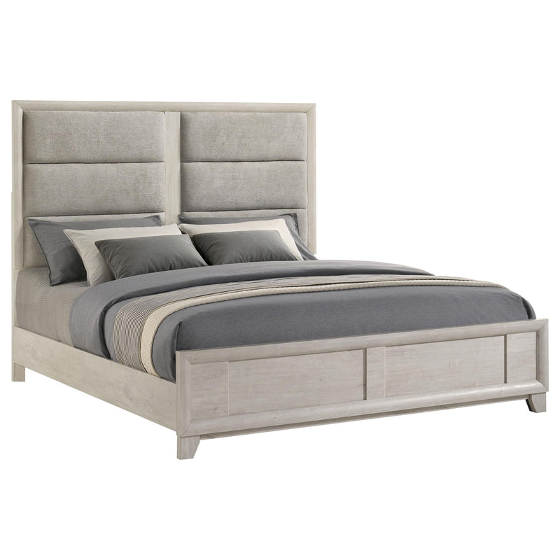 Farre Eastern King Upholstered Platform Panel Bed Washed Grey