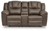 Lowilla - Double Reclining Loveseat With Console - Driftwood