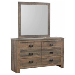 Frederick - 6-Drawer Dresser With Mirror - Weathered Oak