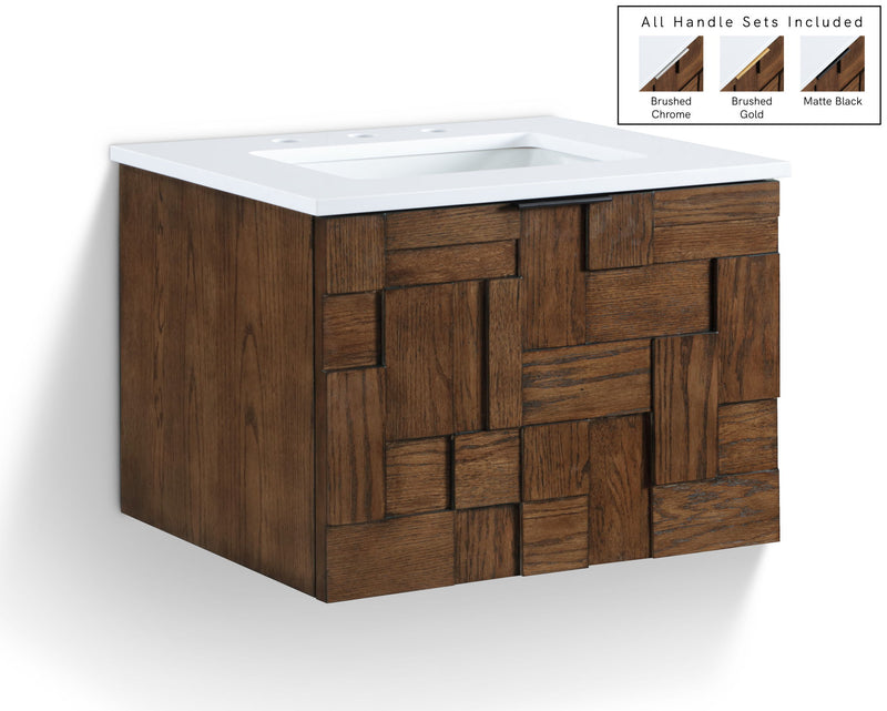 Leonardo - Engineered Stone And Solid Wood 24" Wall Mounted Bathroom Vanity