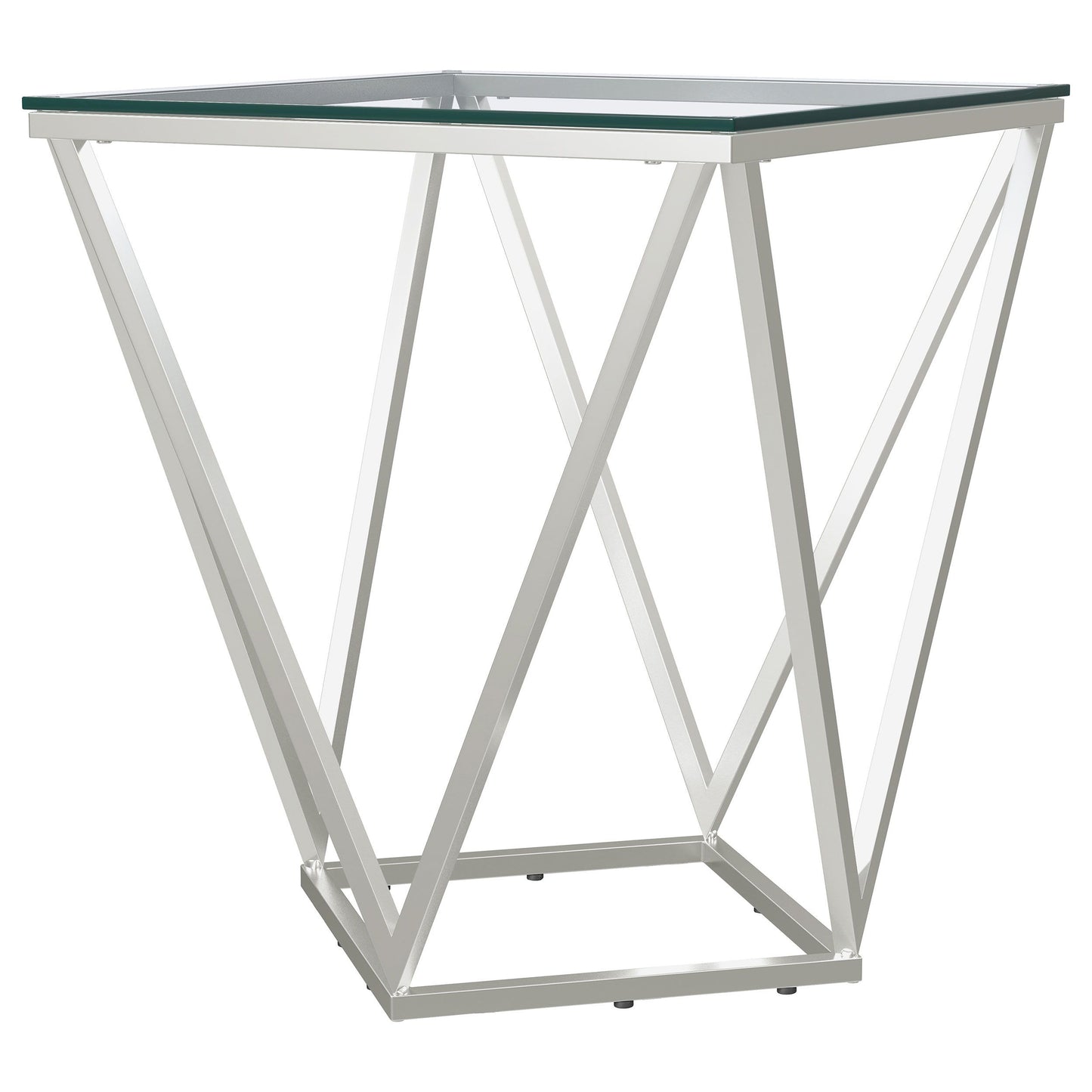 Brittania - Square Glass Top Geometric End Table - Nickel