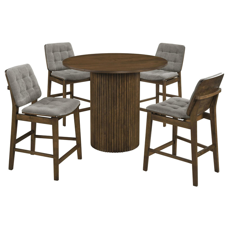 Hamlyn 5-piece Round Wood Counter Height Dining Set Grey and Walnut