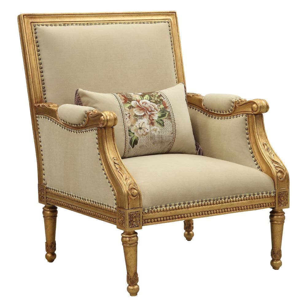 Daesha - Chair With Pillow - Tan Flannel & Antique Gold