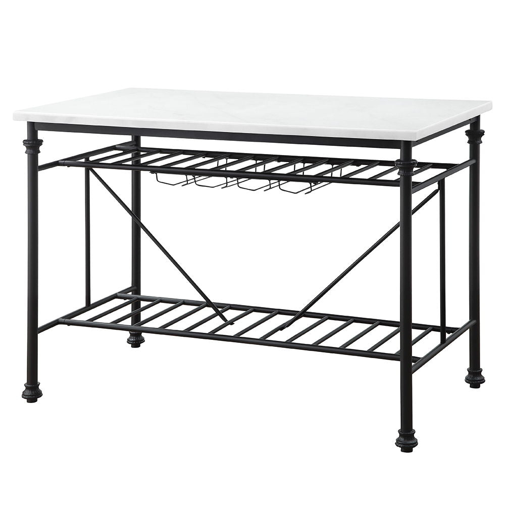 Mera - Kitchen Island - White Marble Top & Gray
