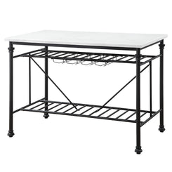 Mera - Kitchen Island - White Marble Top & Gray