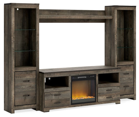 Dark Brown / 63" TV Stand And Glass/Stone Fireplace Insert