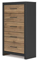 Vertani - Black / Honey Brown - Five Drawer Chest