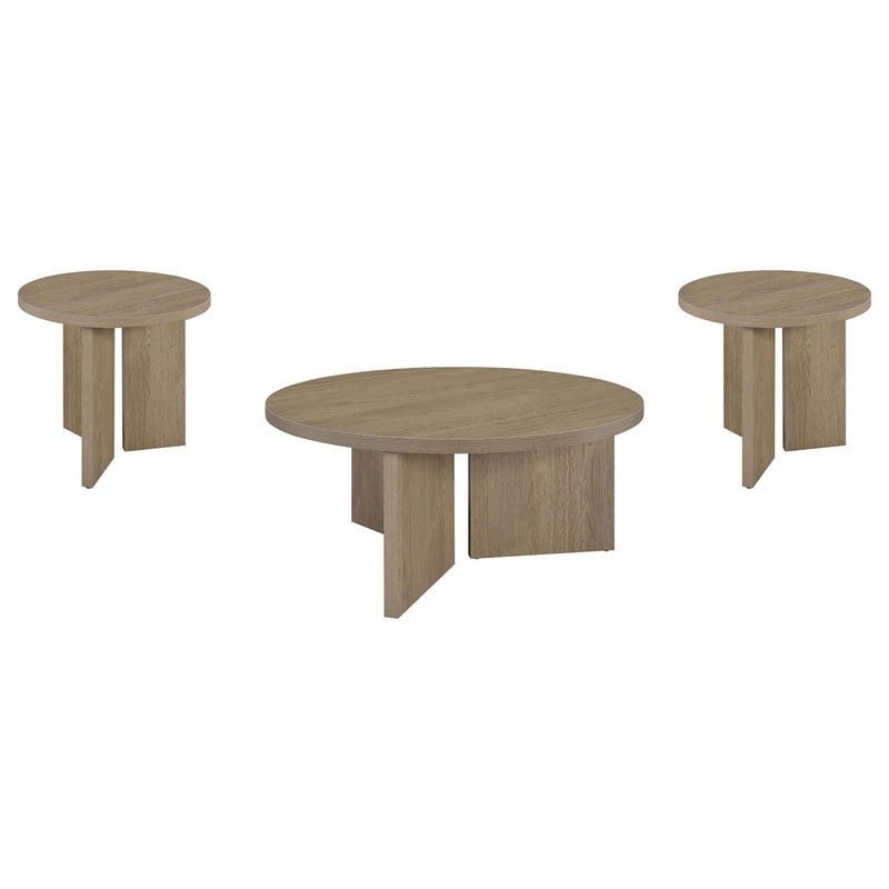 Aragon 3-Piece Round Coffee and End Table Set Latte