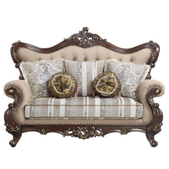 Ragnar - Loveseat With 5 Pillows - Light Brown Linen & Cherry