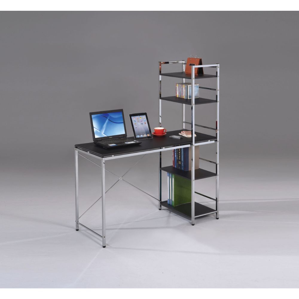 Elvis - Writing Desk With Shelves - Black & Chrome