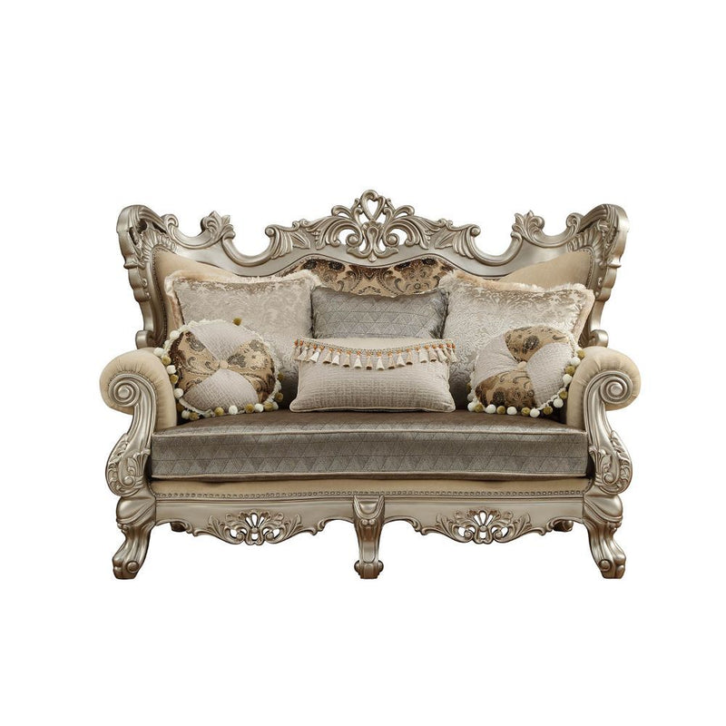 Ranita - Loveseat With 6 Pillows - Fabric & Champagne