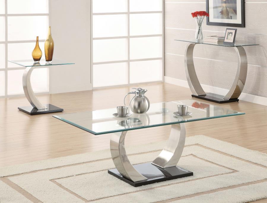 Pruitt - Glass Top Metal Base Console Table - Satin