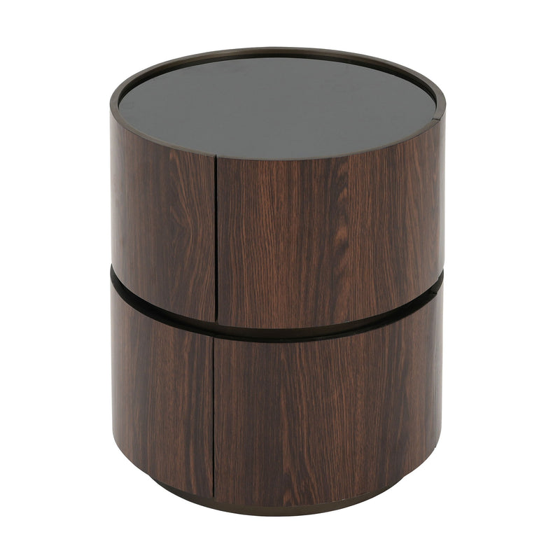 Elegant Italian High Grade Double Layer Storage Round Side Table - Brown / Black