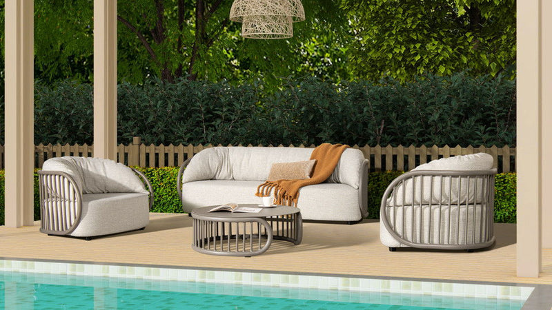 Harper - Indoor/Outdoor Modern Round Coffee Table - Geige Taupe Aluminum
