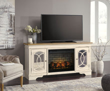 Realyn - Chipped White - 2 Pc. - 74" TV Stand With Electric Infrared Fireplace Insert