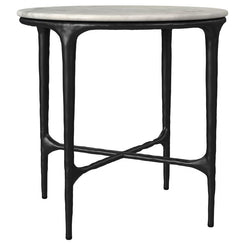 Hermas - Round Genuine Marble Top Metal End Side Table - White