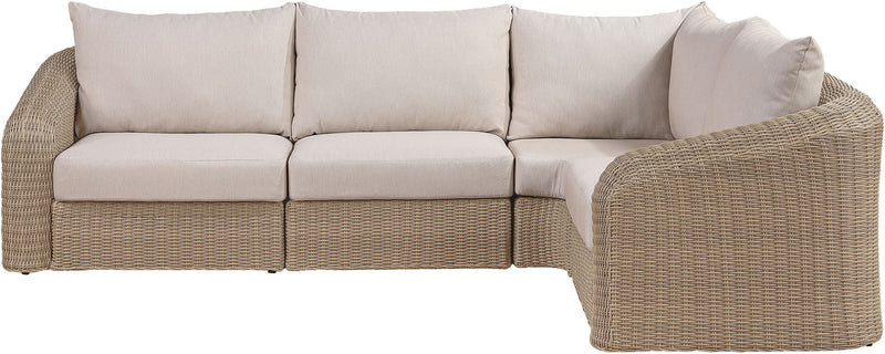 Seacrest - 123.25" Olefin Water Resistant Fabric And Wicker 4 Piece Outdoor Patio Modular Sectional