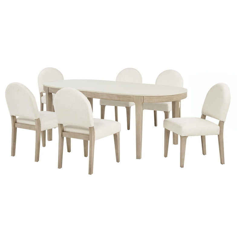 Lucaire 7-piece 84-inch Dining Set with Curved Chairs Honed Cream