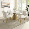 Kala - Round Dining Table With Marble Top - Natural Marble Top & Oak Finish