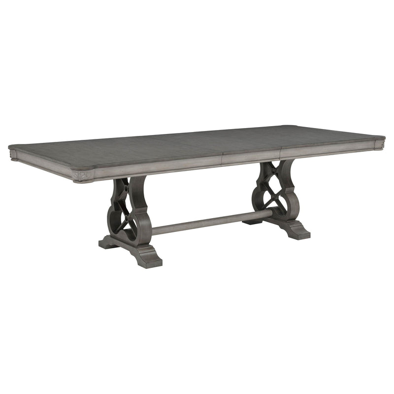 Cresswell 104-inch Double Pedestal Extension Dining Table Weathered Taupe