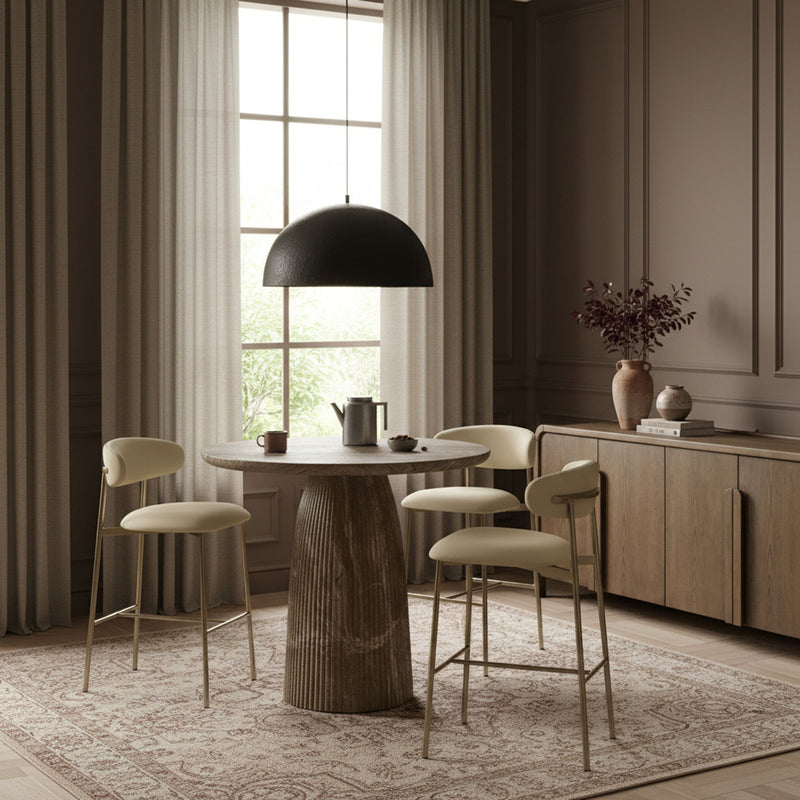 Lupita - Vegan Leather Upholstered Bar Stool (Set of 2) - Cream / Brushed Gold