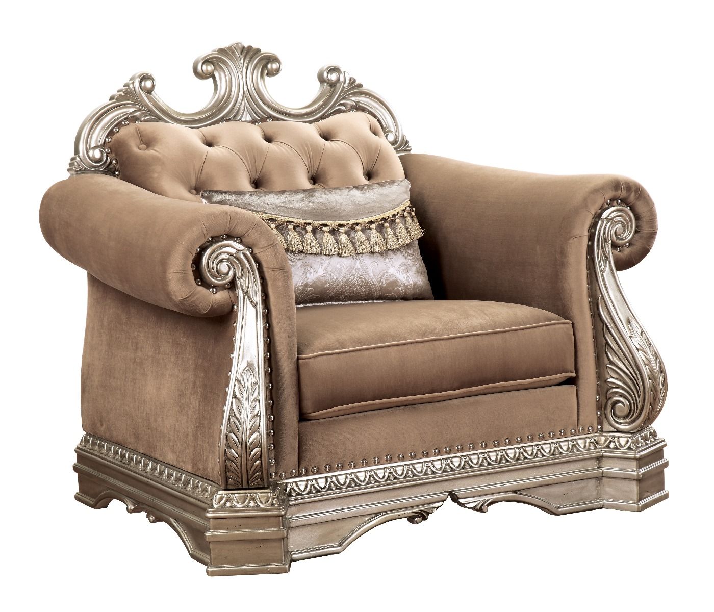 Northville - Chair With Pillow - Velvet & Antique Silver