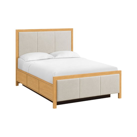 Bailey - Queen Upholstered Panel Storage Bed - Natural / Taupe